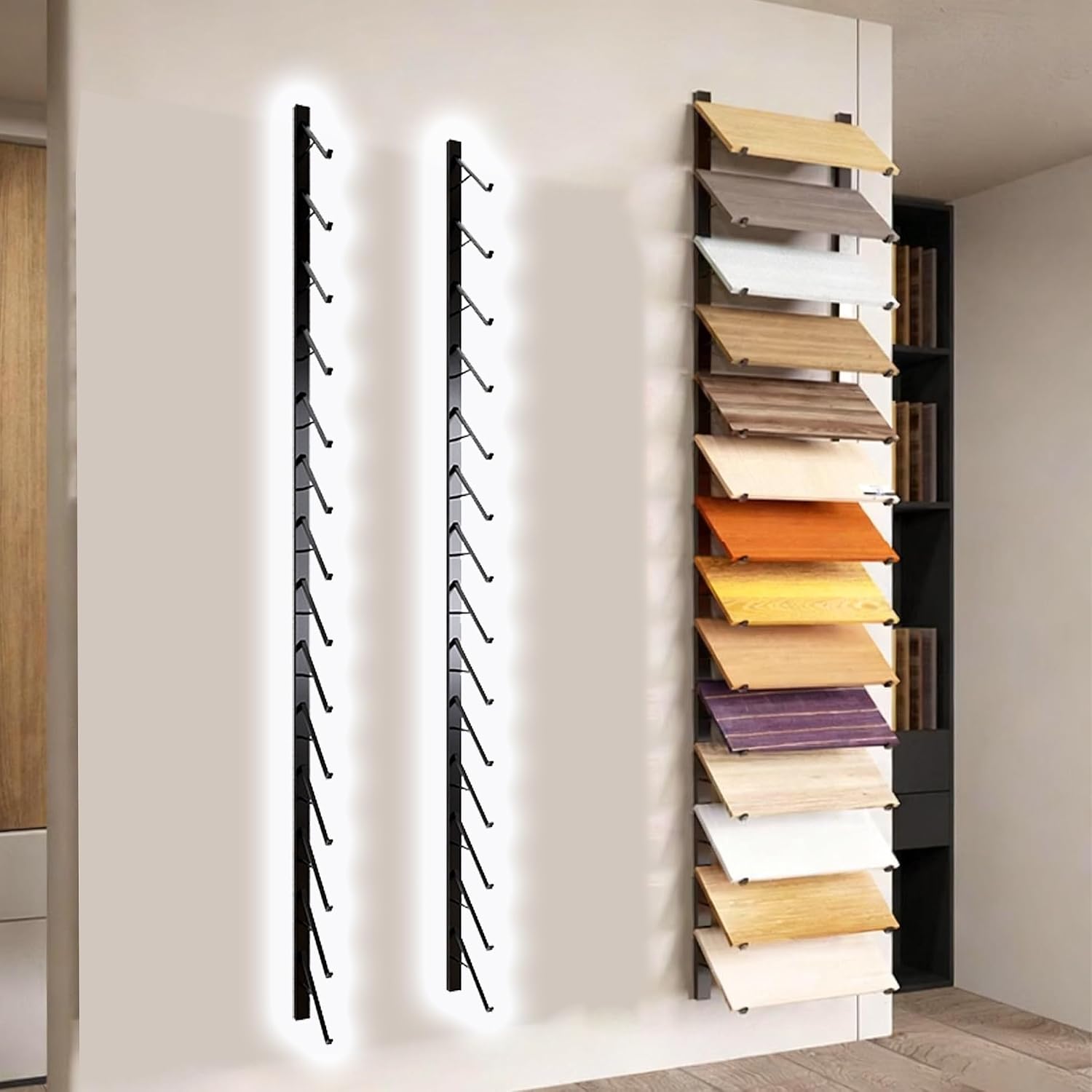 11/14 Tiers Wall Open Wood Boards Shelf for Craft Shows, Glass Templates Organizer Shelf Rack Stand for Retail Stores/Showrooms/Warehouses, Easy to Install(Slot W 21 cm/8 in,14-Tiers)