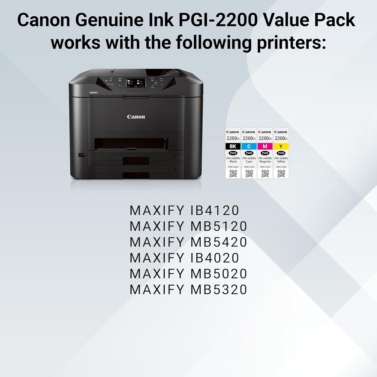 Canon PGI-2200 XL Genuine Four Color Value Pack, Compatible with MAXIFY: IB4120, MB5120, MB5420, IB4020, MB5020, and MB5320 (Optional) Printers