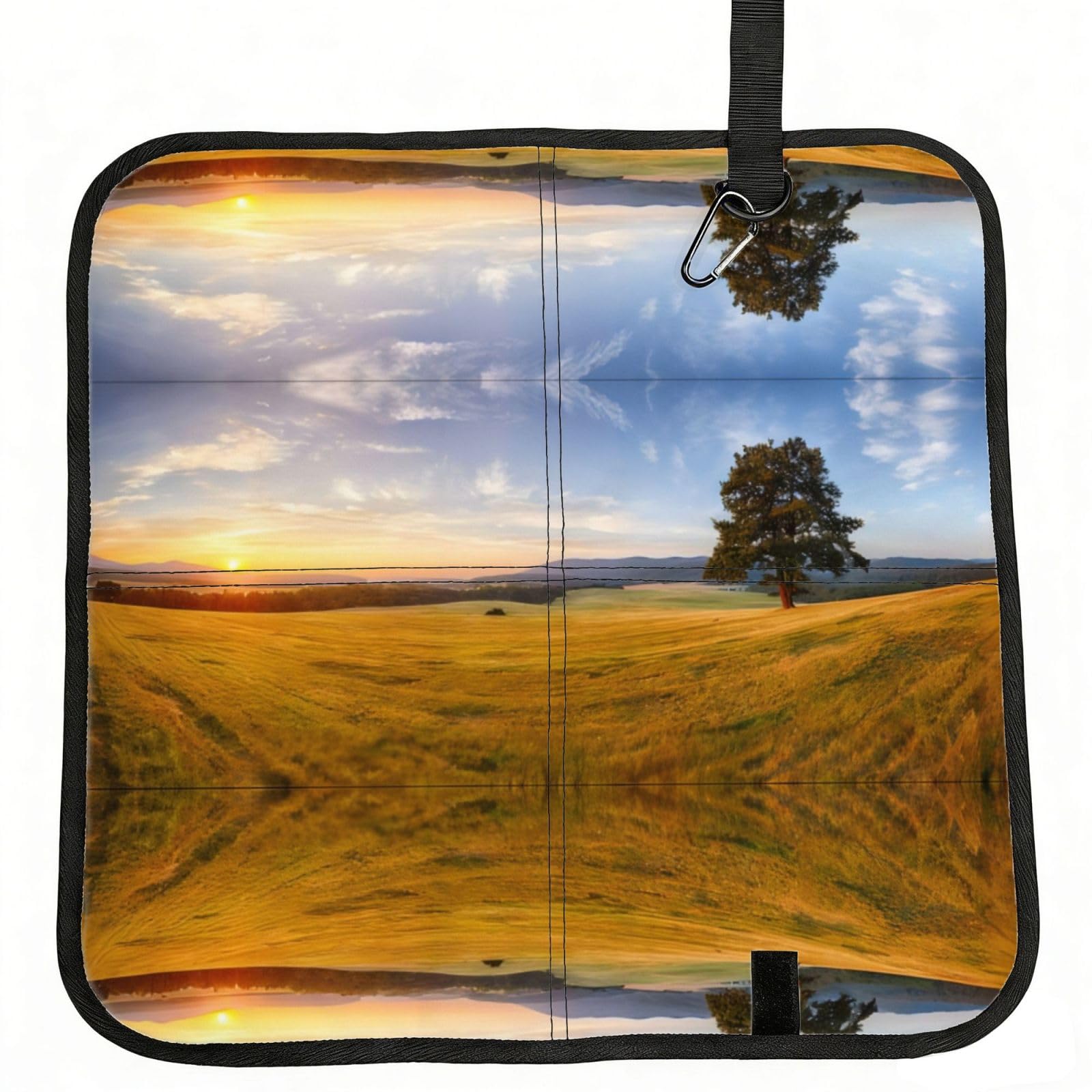 WZYCWB Autumn Golden Grass Landscape Foldable Seating Cushion with Carabiner - Stadium Mat for Camping, Hiking and Outdoor Activities