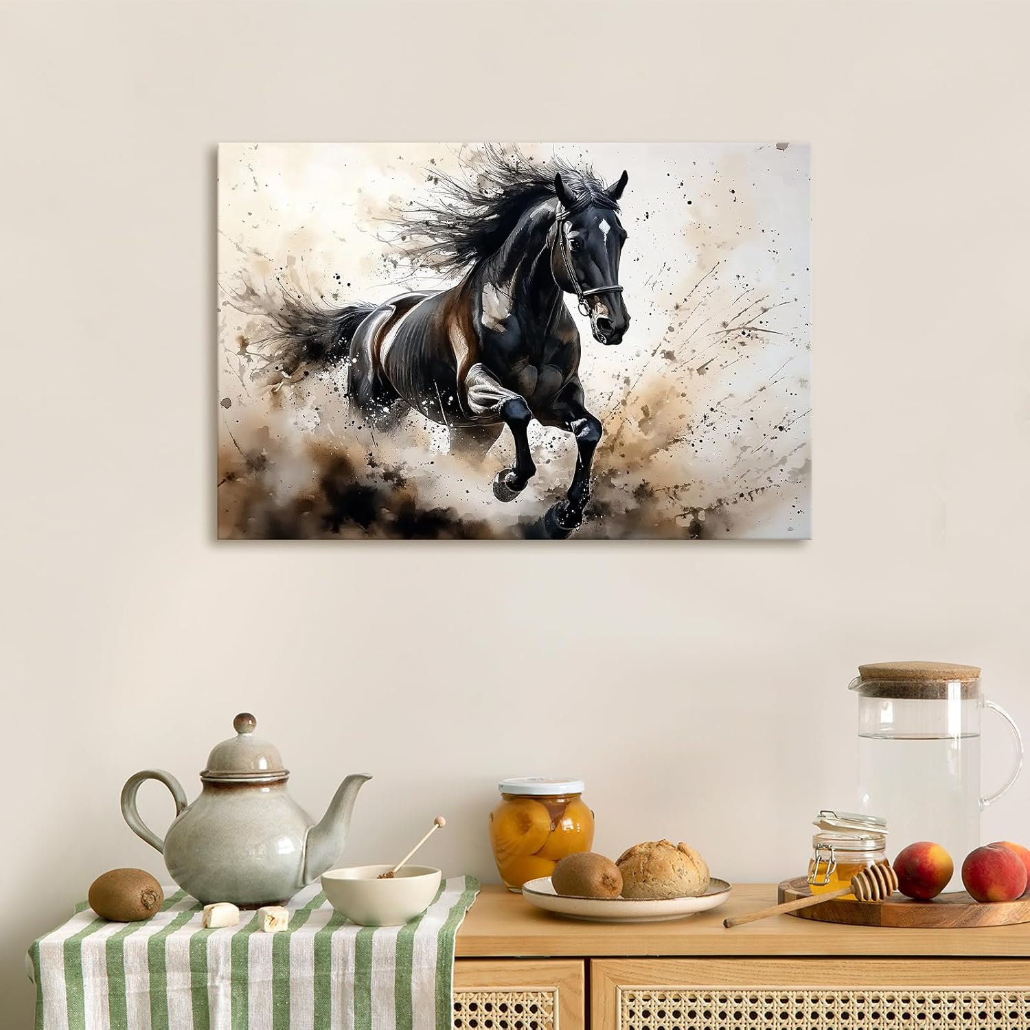 Azatyam Running Horse Wall Art Animal Picture Vintage Western Equestrian Canvas Prints Watercolor Wild Horses Paintings Modern Rustic Room Decor for Living Room Bedroom Bathroom Office 12" x 18"