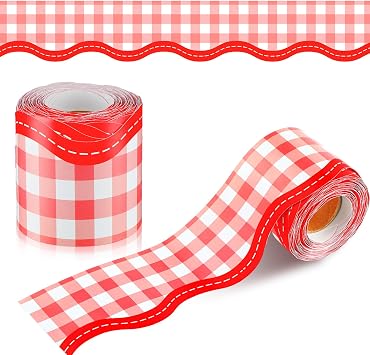 Fullhawl 50 ft Checkered Bulletin Board Border Roll, Red