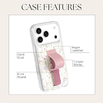 Walli Cases iPhone 17 Pro Max用ウォレットフォンケース、カードホルダーキックスタンド | 保護ケースには最大2枚のカードを収納でき、キックスタンドと指ストラップが内蔵されており、しっかりとしたグリップと日常的な利便性を実現しています。