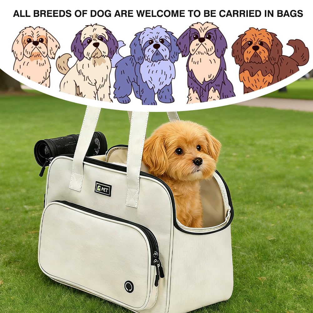 Bolsa para perros pequeños y gatos, bolsa para perros, portátil, ligera, transpirable, de tela Oxford, adecuada para transportar perros pequeños y gatos en excursiones (color crema)