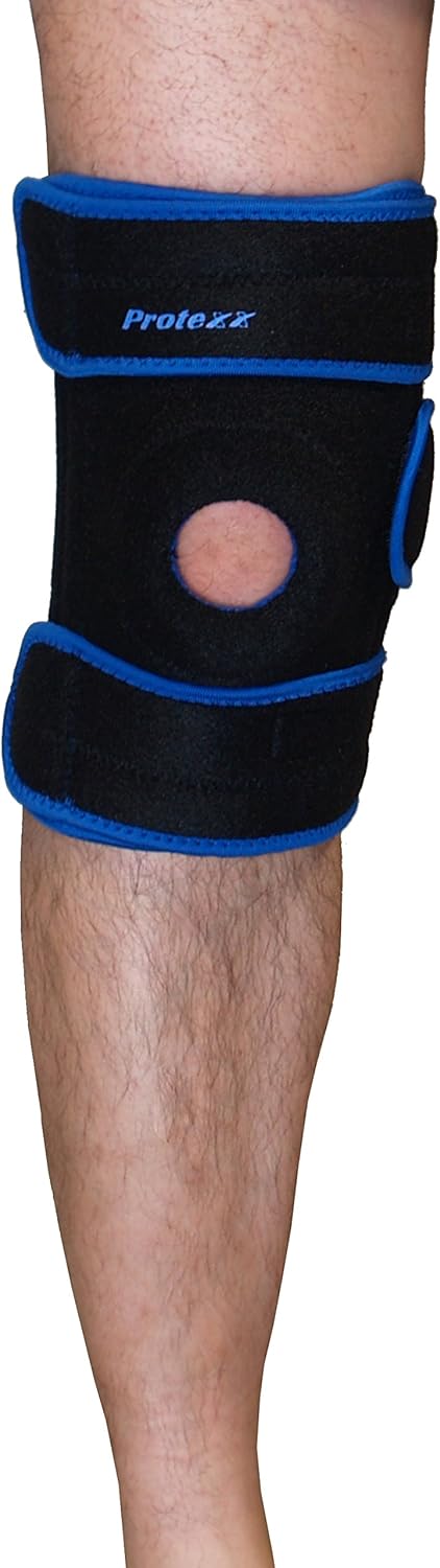Protexx Knee Sport Protective Support Brace with Durable Plastic Stays, Black