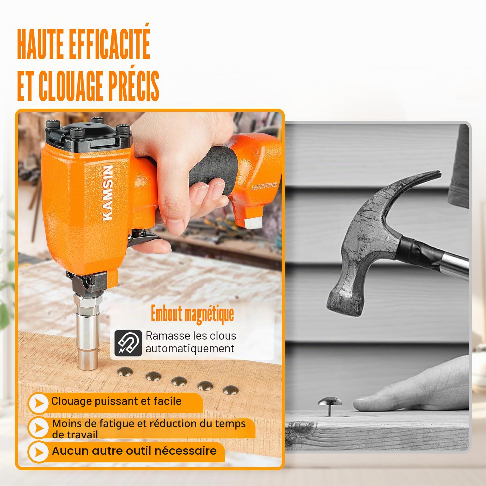 1170 Cloueuse décorative 10,8-11,7mm pour meubles & rembourrage | 0,64kg, chargeur 54 punaises, nez magnétique, 7 embouts inclus, léger, ergonomique, durable, pour décoration, tissus & cuir