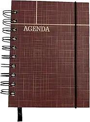 Agenda Permanente Capa Dura Espiral, 160 folhas, Com Elástico, Sem data, Marcador de Página. (Vinho)