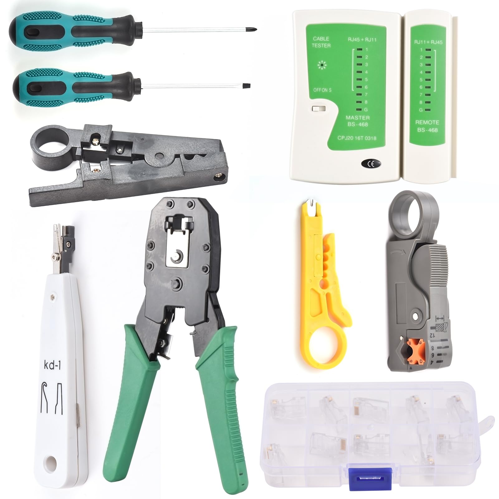 Outil de Sertissage RJ45, Testeur de Câbles, Kit Câbles Réseau Multifonctionnel, ABS Efficace, Portable pour les Outils Réparation à Domicile