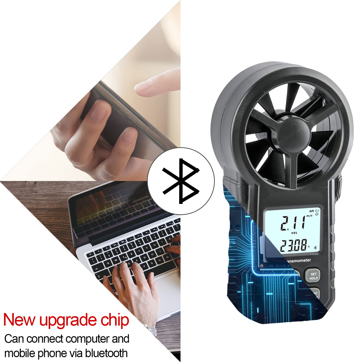 Digital Wind Gauge Anemometer, Portable Air Flow Meter with USB and Bluetooth, CFM Meter for HVAC Fan/Shooting/Drone - Image 4