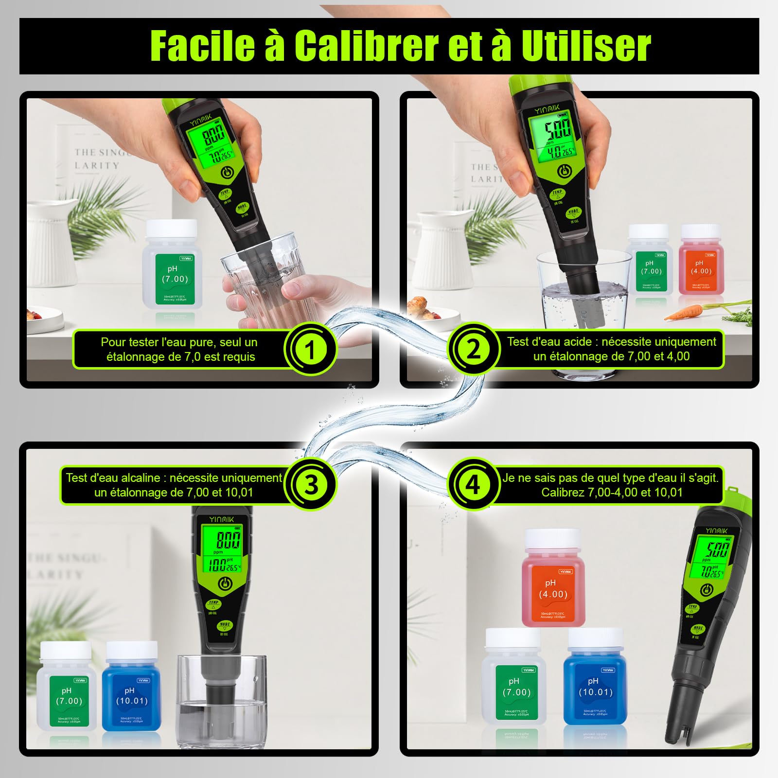 YINMIK pH-Mètre Hydroponique, Affichage Simultané de la EC/TDS/Temp, Teste Les Solutions Nutritives pour Plantes, Utilisé en hydroponie Profonde, en aéroponie et en Culture intérieure/extérieure