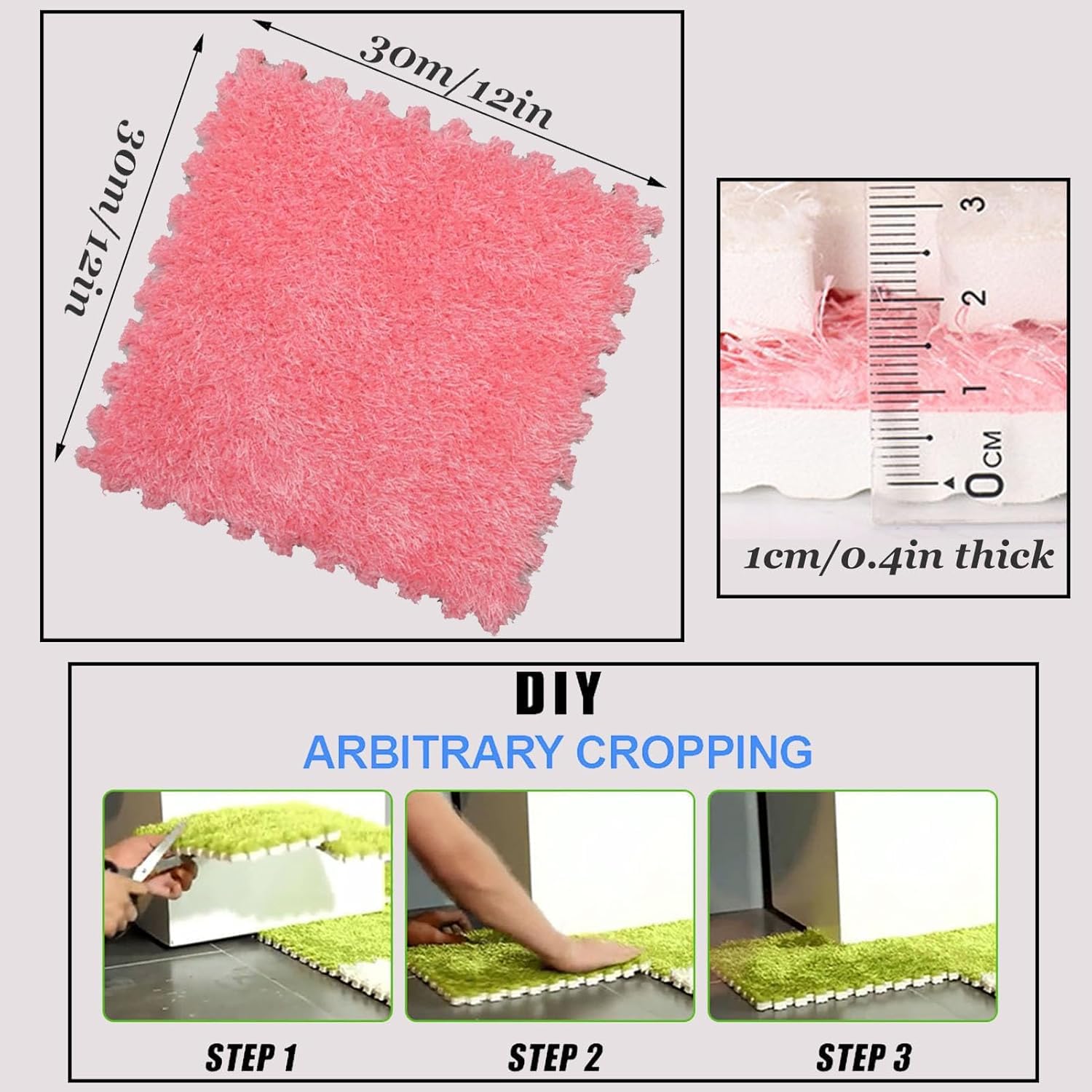 Plüsch-Puzzlematte, Quadratische Plüsch-DIY-Schaumstoff-Ineinandergreifende Matte, schneidbar, Mehrfarbig, 9/16/20/64 Stück(Green,9pcs)