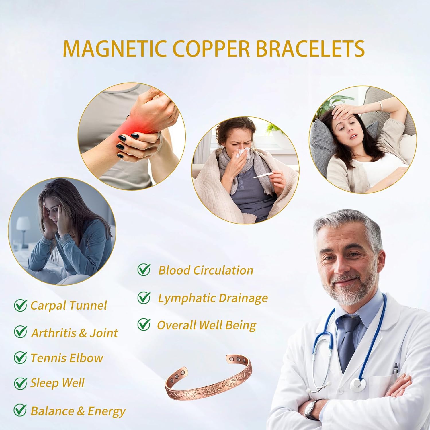 copper bracelets for women 99.9% Pure Copper Magnetic Bangle with 6pcs 3500 Gauss Magnets, copper bracelet for women copper bracelets Jewelry Gift Gifts for Women Mom - Image 3