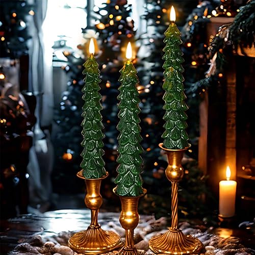 Miniatura 7 de FPOO Decoraciones de Navidad para interiores, 3 velas cerosas para árbol de Navidad con temporizador remoto, candelabros LED a batería para ventana,