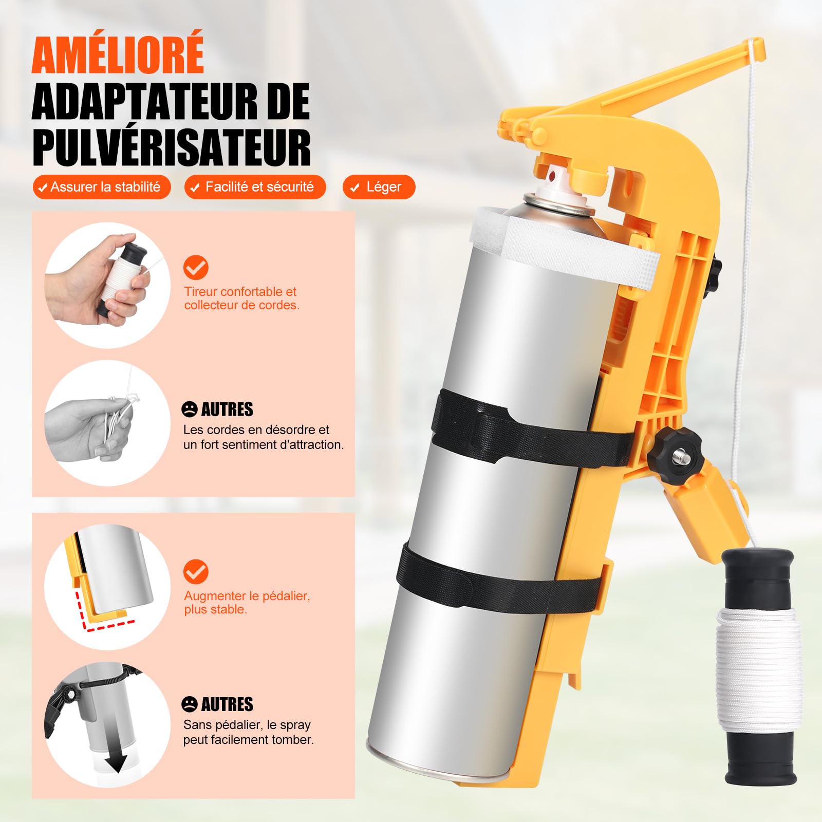 Testina spray migliorata per prolungamento della bomboletta spray, adattatore regolabile per grandi bombolette spray, supporto versatile per vespe / calabroni / verniciatura / pulizia di