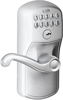 Schlage FE595 PLY 626 FLA Plymouth Keypad Entry with Flex-Lock and Flair Style Levers, Brushed Chrome