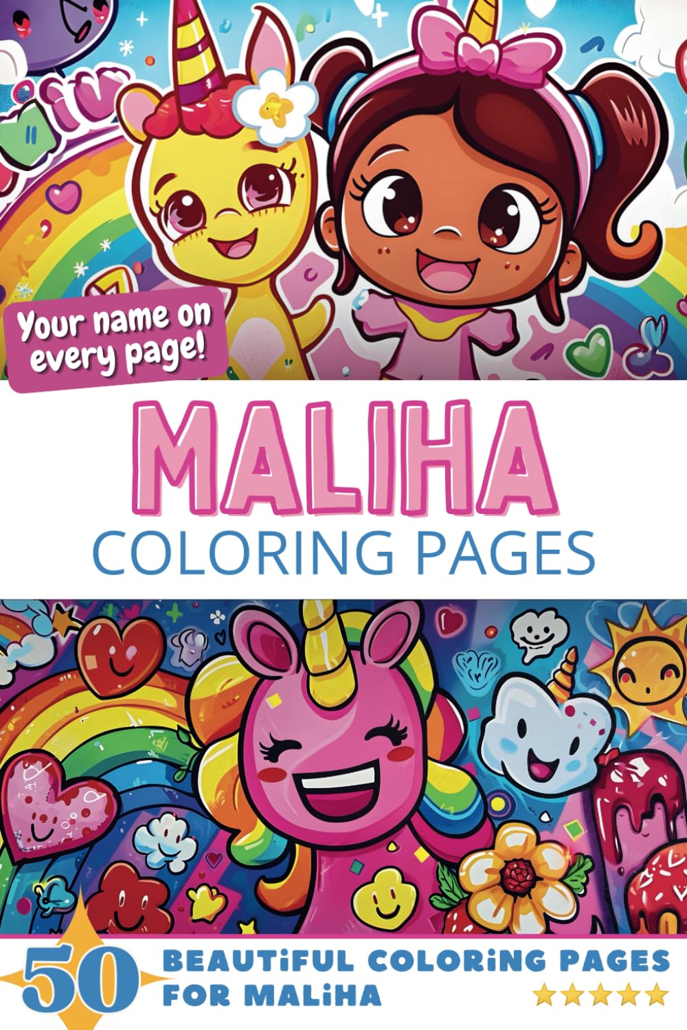 Maliha Coloring Pages: Wow-Effect! Your name on every page - Maliha coloring book - 6x9" - 50x Maliha coloring page - Fantastic Gift