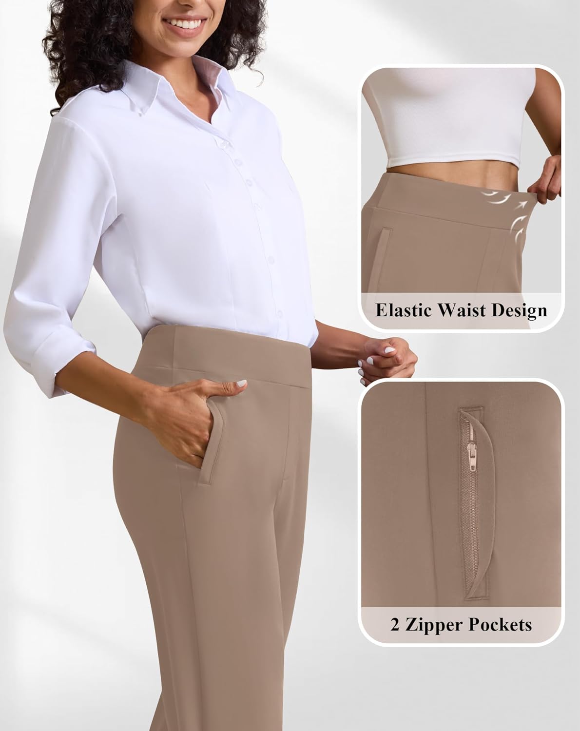 Womens Straight Leg Dress Pants High Waisted Side Zipper Pocket Business Casual Work Pants - Image 5