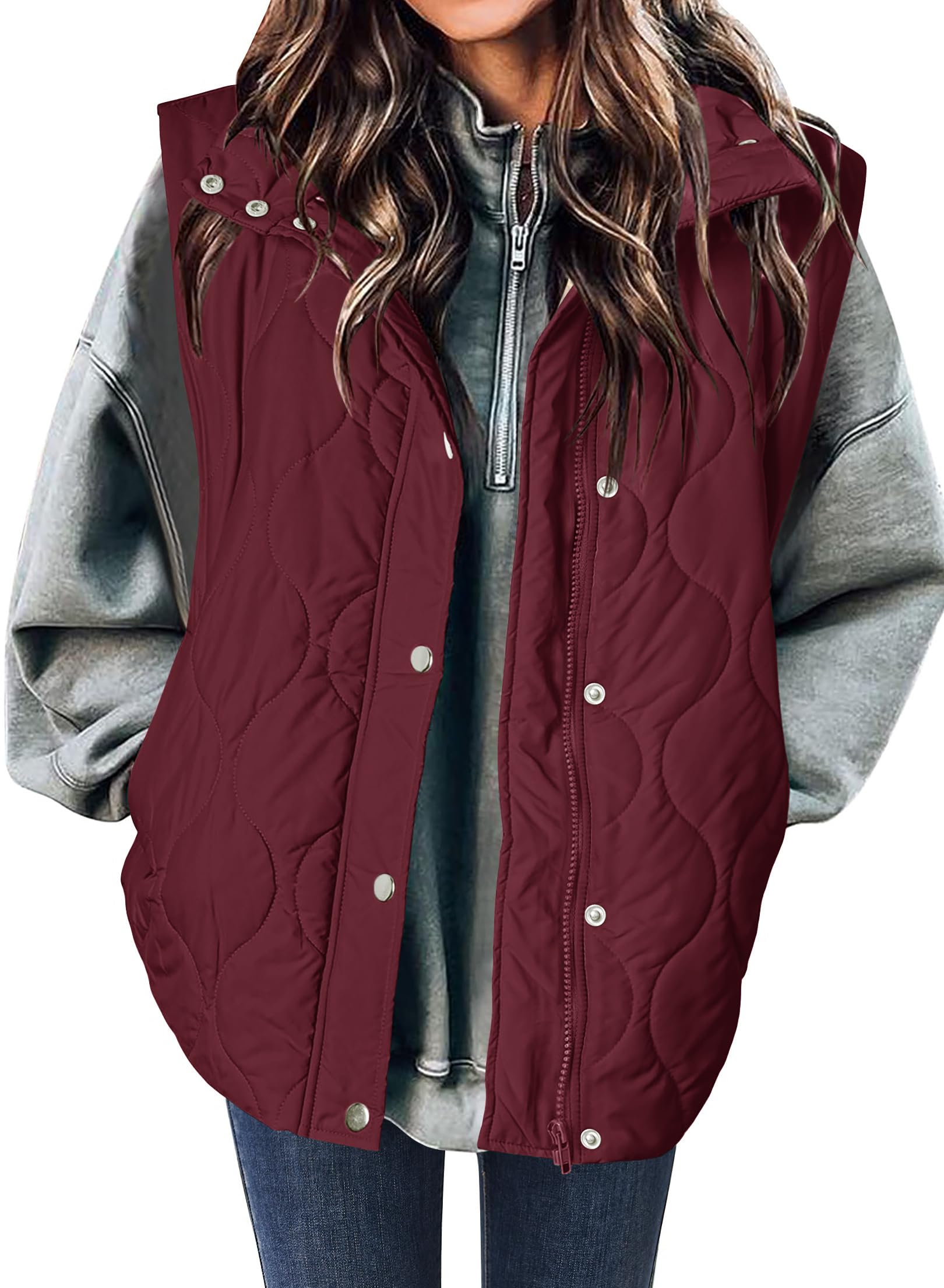 Puffer Vest Women Sleeveless Quilted Jacket Lightweight Snap Zip Up Stand-up Collar Down with Pockets Outerwear-image-36