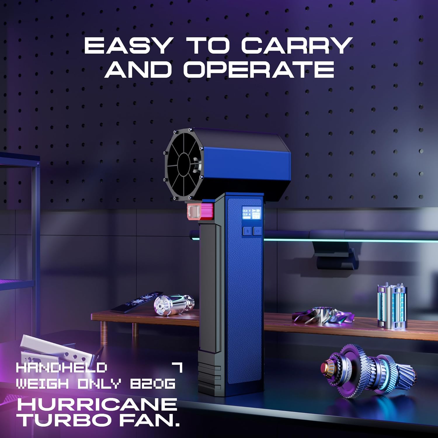 Oley Car Dryer Air Blower with Light, 1600G & 220MPH Powerful Turbo Dryer Blower for Car Drying, 4 Speeds Electric Car Detailing Blower, Cordless Leaf Blower for Lawn Care