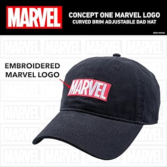Marvel Logo Cotton Adjustable Dad Hat, Black, One Size | Officially licensed graphic made from durable materials.