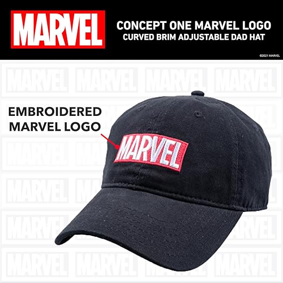Marvel Logo Cotton Adjustable Dad Hat, Black, One Size | Officially licensed graphic made from durable materials.