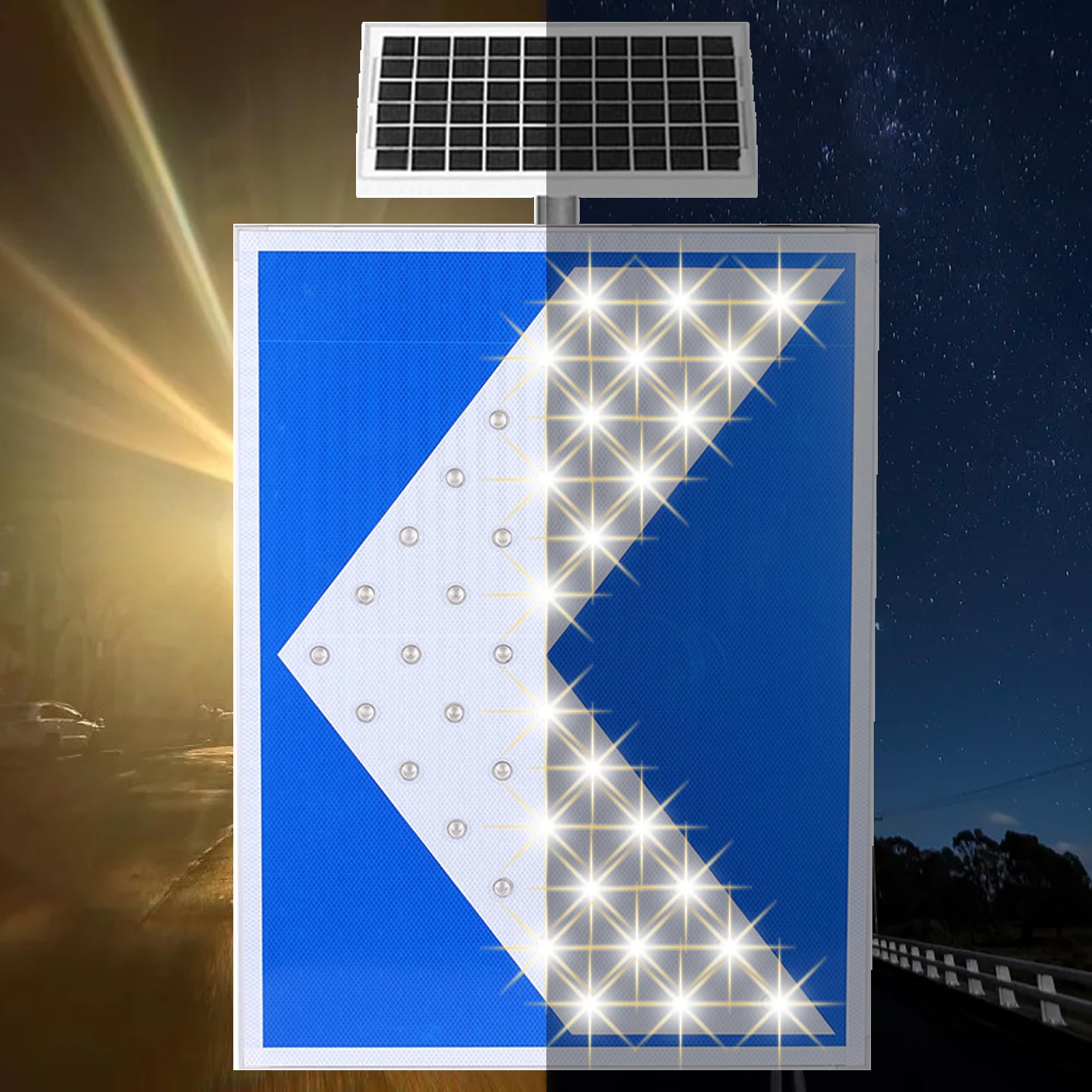 señal de Calle metálica led Intermitente con Accesorios de Montaje y película Reflectante de Grado Industrial, energía Solar, Aluminio Impermeable