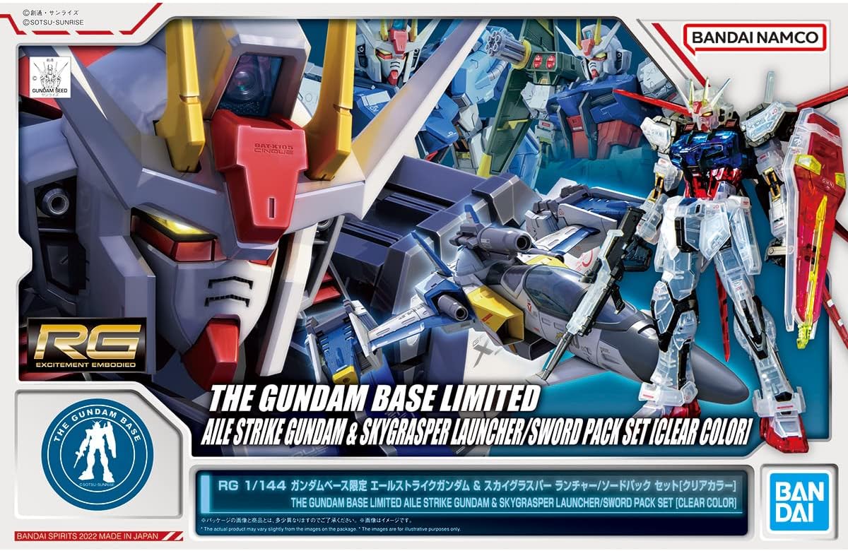RG 1/144 Gundam Base Limited Edition Yale Strike Gundam & Sky Grasper Launcher/Sword Pack Set [Clear Color] Mobile Suit Gundam SEED