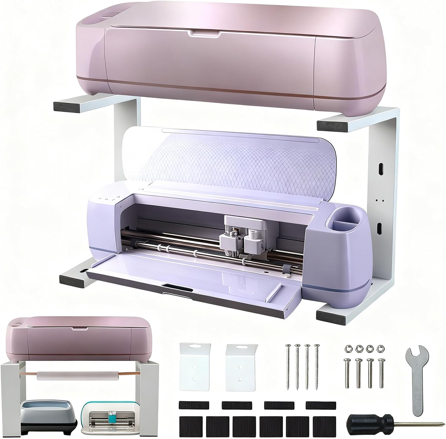 Stand Legs for Cricut Maker 4/3/1 & & Explore Air 3/2/1 - Built-in Smart Hole for Craft Supplies Feeding, Full Open & Double Machine Running, Aluminum Alloy Craft Table Organizer for Cricut