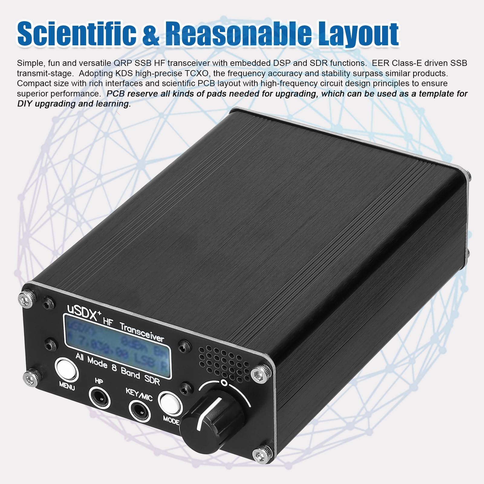 Irfora uSDR uSDX+ Plus V2 10/15/17/20/30/40/60/80 m 8 bandes SDR Tous les modes Émetteur-récepteur haute fréquence SSB QRP avec connecteur d'antenne BNC