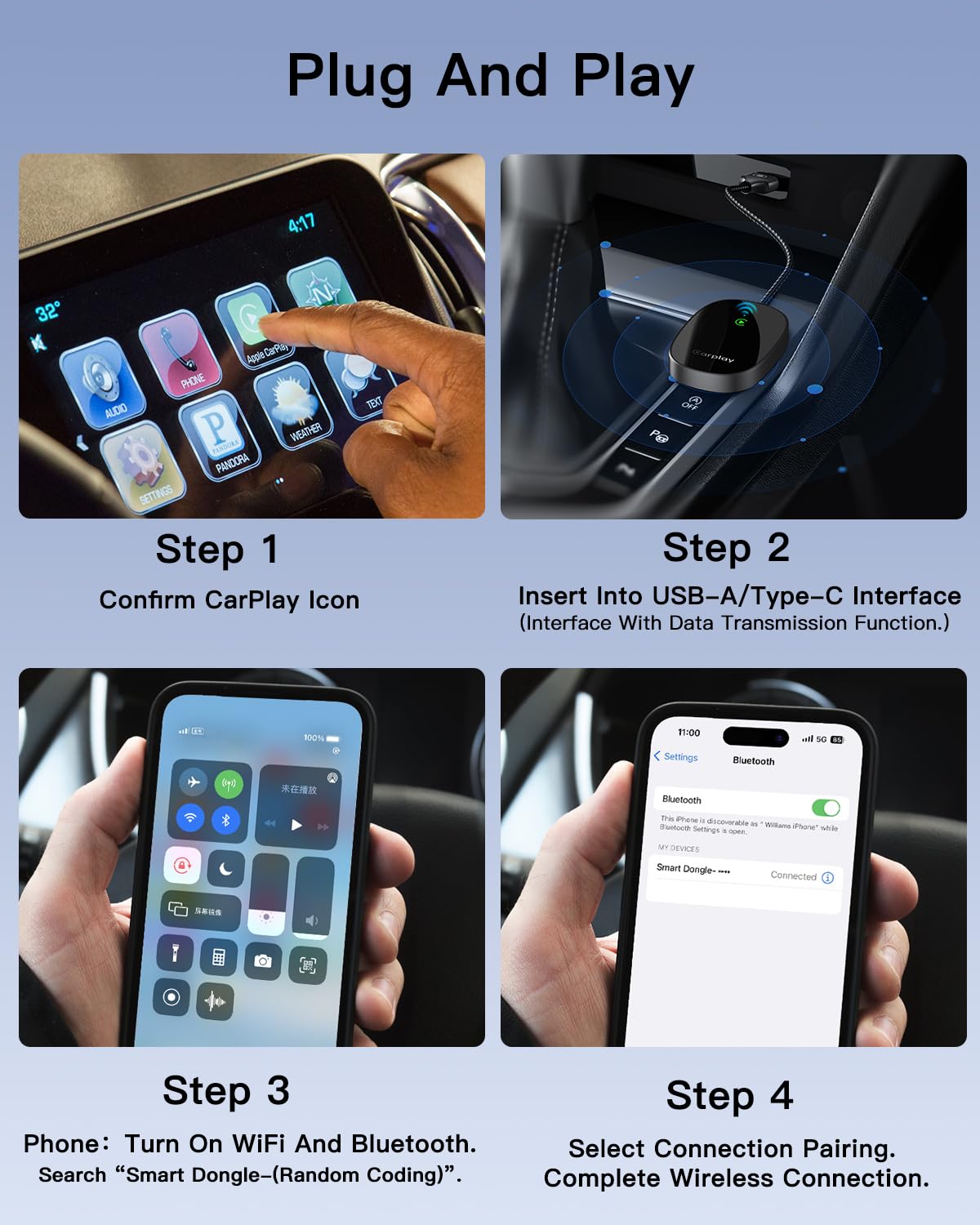 ESSAGER CarPlay Adaptador Inalámbrico para i-Phone WiFi 5G Convertir Cable a Wireless Carplay Dongle Plug and Play para Vehículo Integrado i-Phone 6+, iOS 10+
