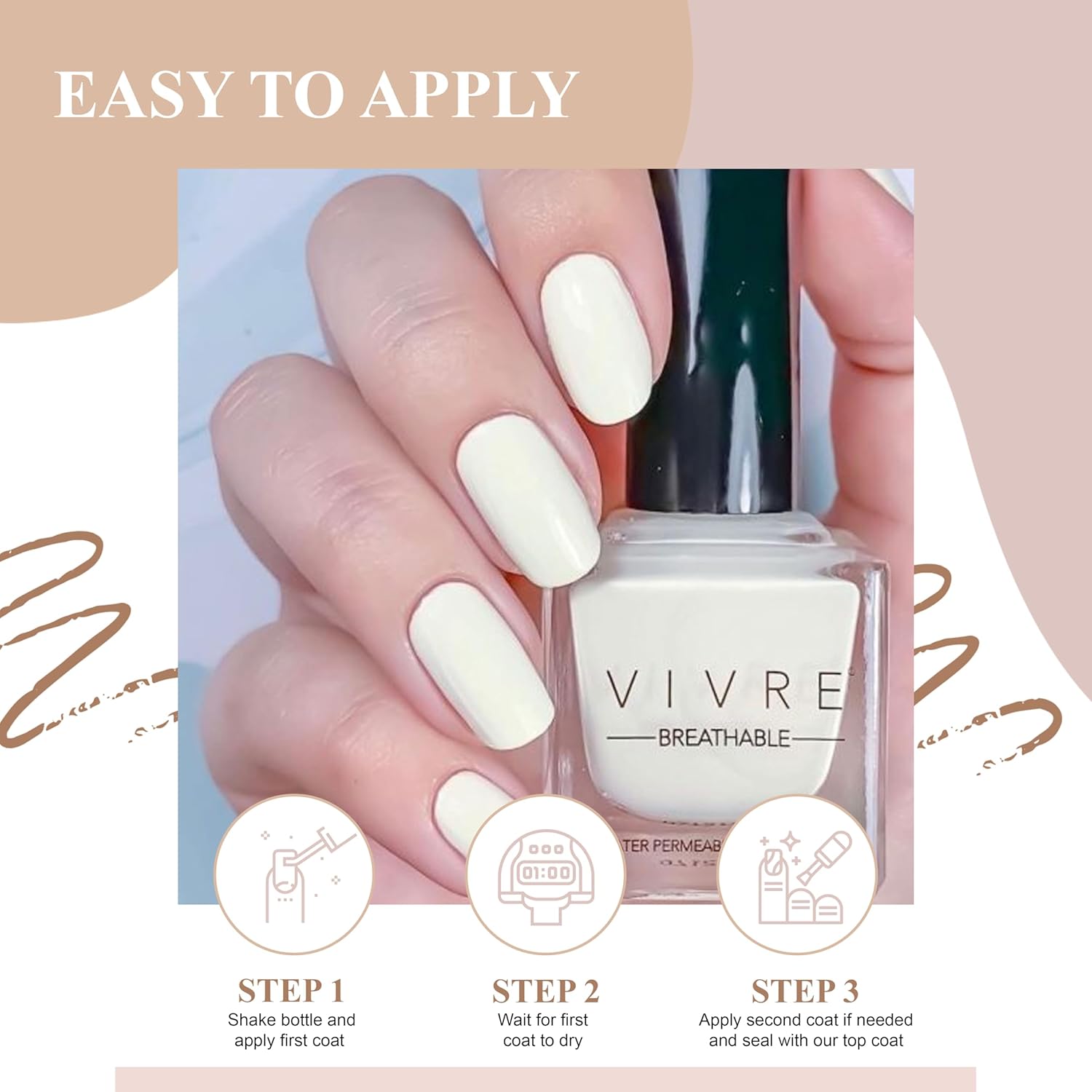 VIVRE Cosmetics Nail Polish - Quick Dry, Shiny, Halal for Girls, Vegan, Non-Toxic for Women, Long Lasting, Certified Breathable and Water Permeable - Soft and Blush Taupe Blush image 3 of 7 B0C5P7TXT7