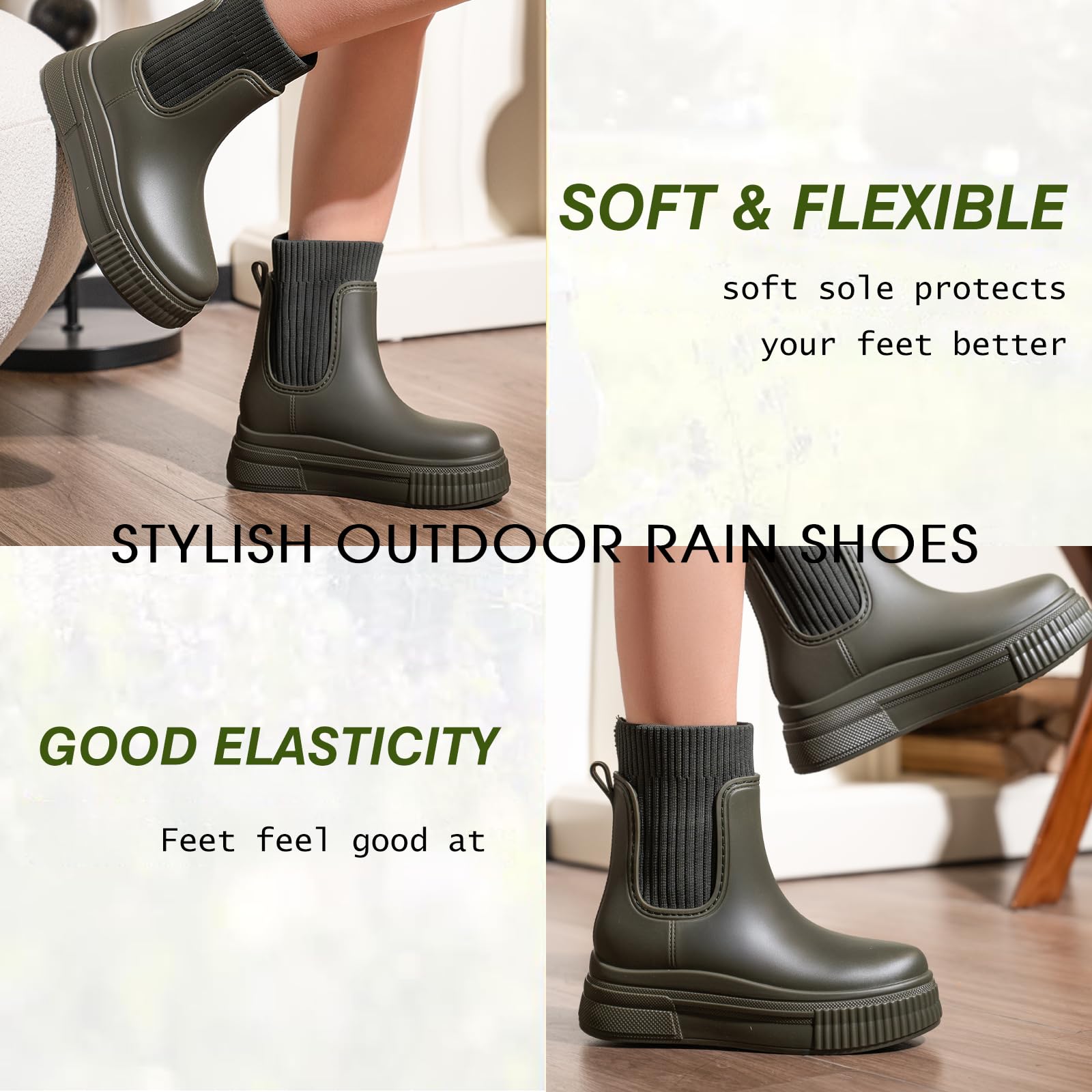 AONEGOLD Botas de Agua Mujer Calor Acogedor Botas de Goma Revestimiento Zapatos de Lluvia Moda Tobillo Boots Aire Libre Jardín Trabajo Boots Gr.36-41