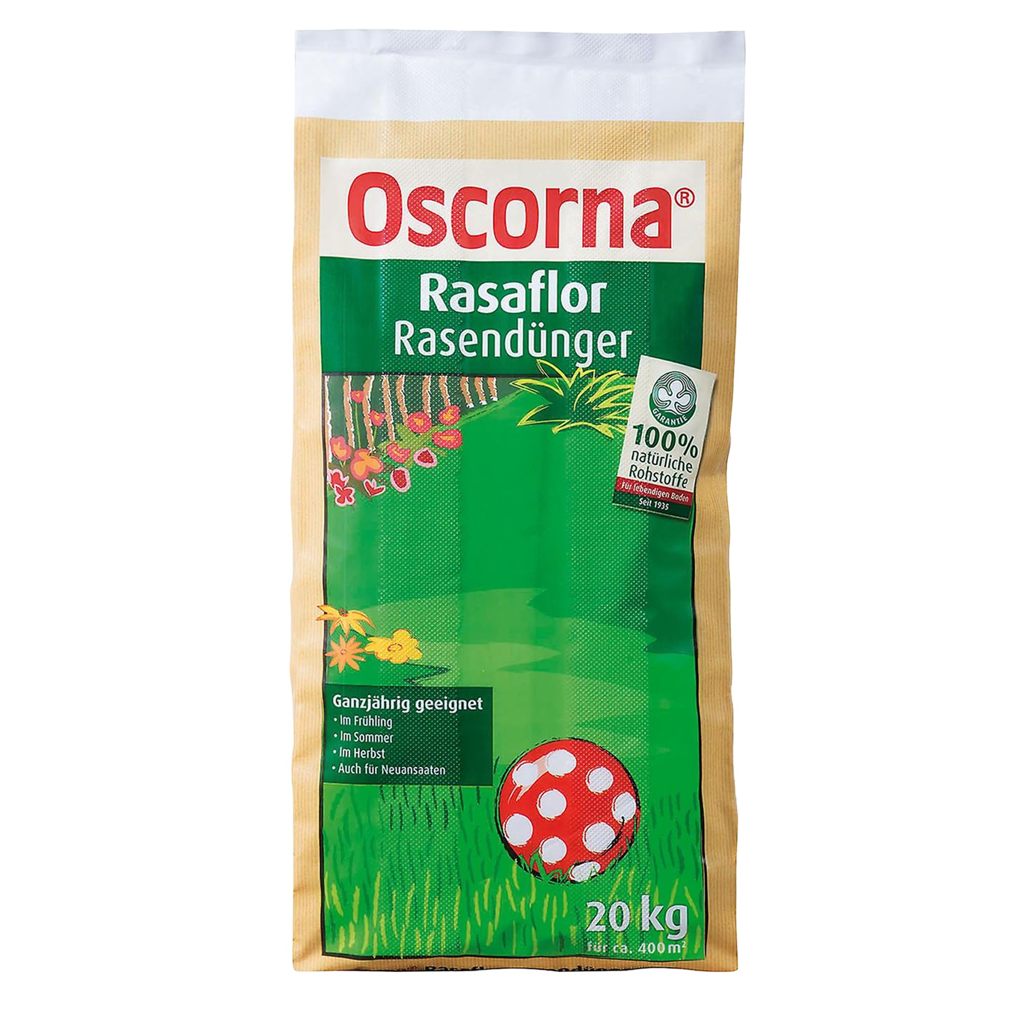ELITE BBQ kompatibel mit Oscrona Rasaflor Rasendünger 20 kg Sack Organischer NPK Langzeitdünger 8-4-0,5 Mit Dosierhilfe Für gesunden sattgrünen Rasen bis 400 Quadratmeter