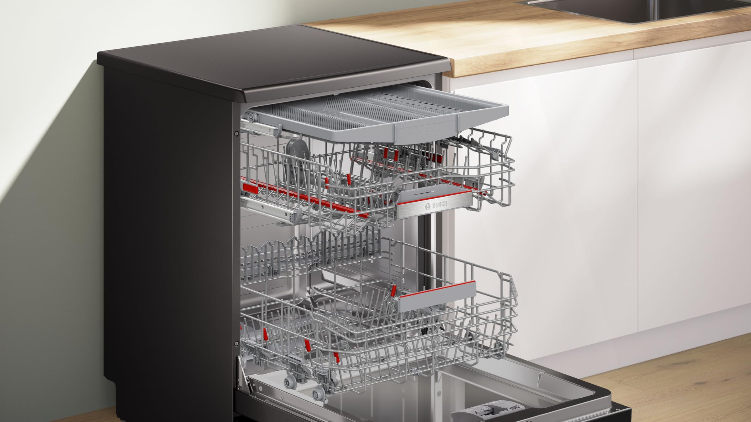 Bosch SMS6ECC12E Serie 6, Lavastoviglie da libera installazione, Home Connect, Extra Clean zone: lavaggio intenso per lo sporco più ostinato, Assistente al lavaggio, Programma Preferito,Nero, 60 cm