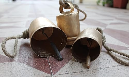 Miniatura 8 de Mango Gifts Harmony - Juego de 3 campanas de vaca vintage con acabado dorado antiguo (campanas cilíndricas)