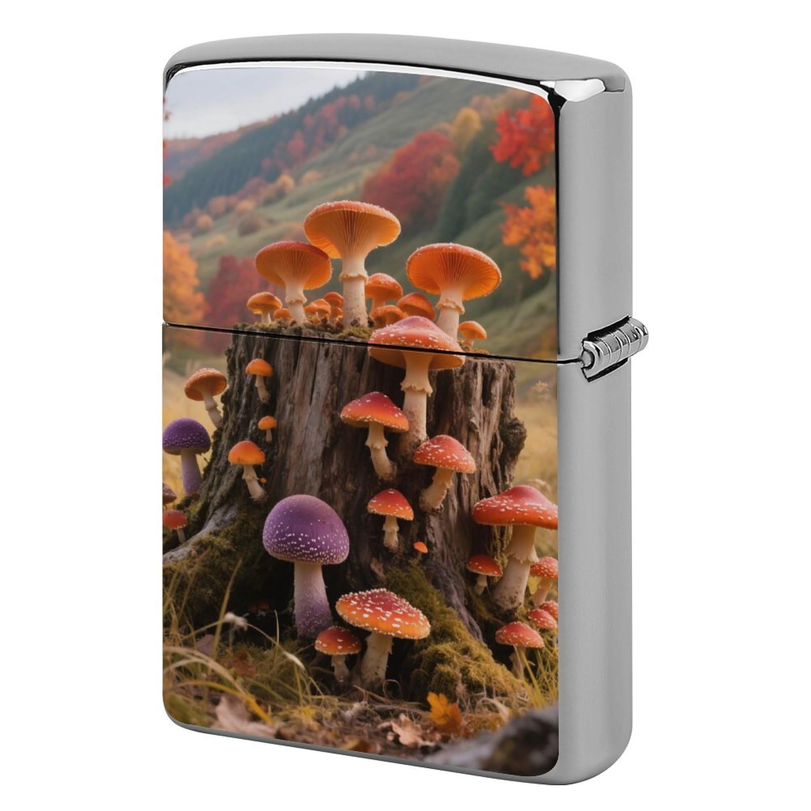 Fall Mushroom Lighter Case Cover Vintage Metal Lighter Sleeve Reusable Lighter Protective Cover Decorative Lighter Holder Birthday Gifts for Men Women