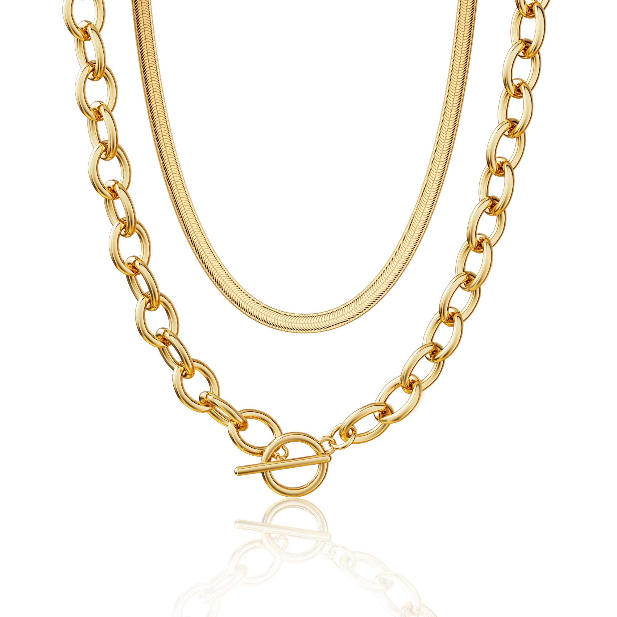 CHESKY 14K Gold Plated Chunky Necklace for Women, Trendy Paperclip Choker Necklace Statement Cross Necklace Layered Cuban Chain Toggle Clasp Necklaces