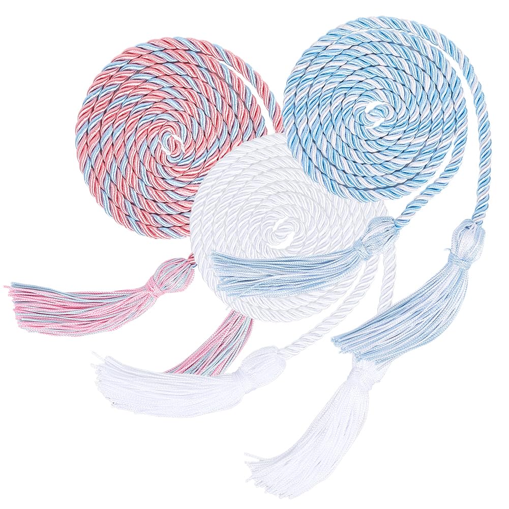 CREATCABIN 3Pcs 3 Colors Graduation Cords Honor Cords Double-End Tassel Grad Ropes for Graduation Ceremony Students Group Photo Decor Handicraft Gift Bags Packing Curtain Rope 67in