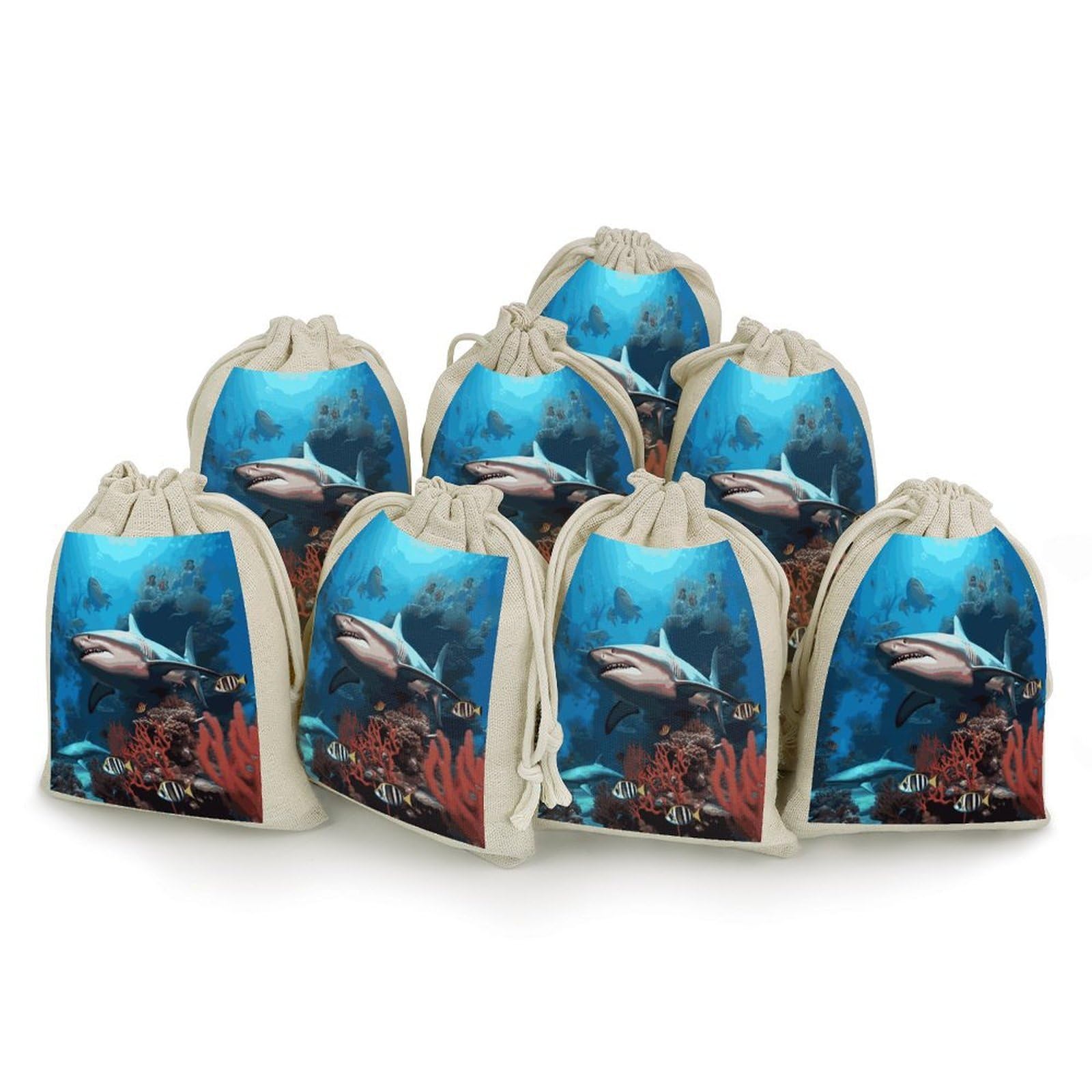 Adfgyerh Style Submarine Shark Coral Bags With Drawstring Reusable,Jewelry Bags 4.9 X 6.7 Inch, Set Of 8,Gift Bags For Party Wedding Storage Home Supplies