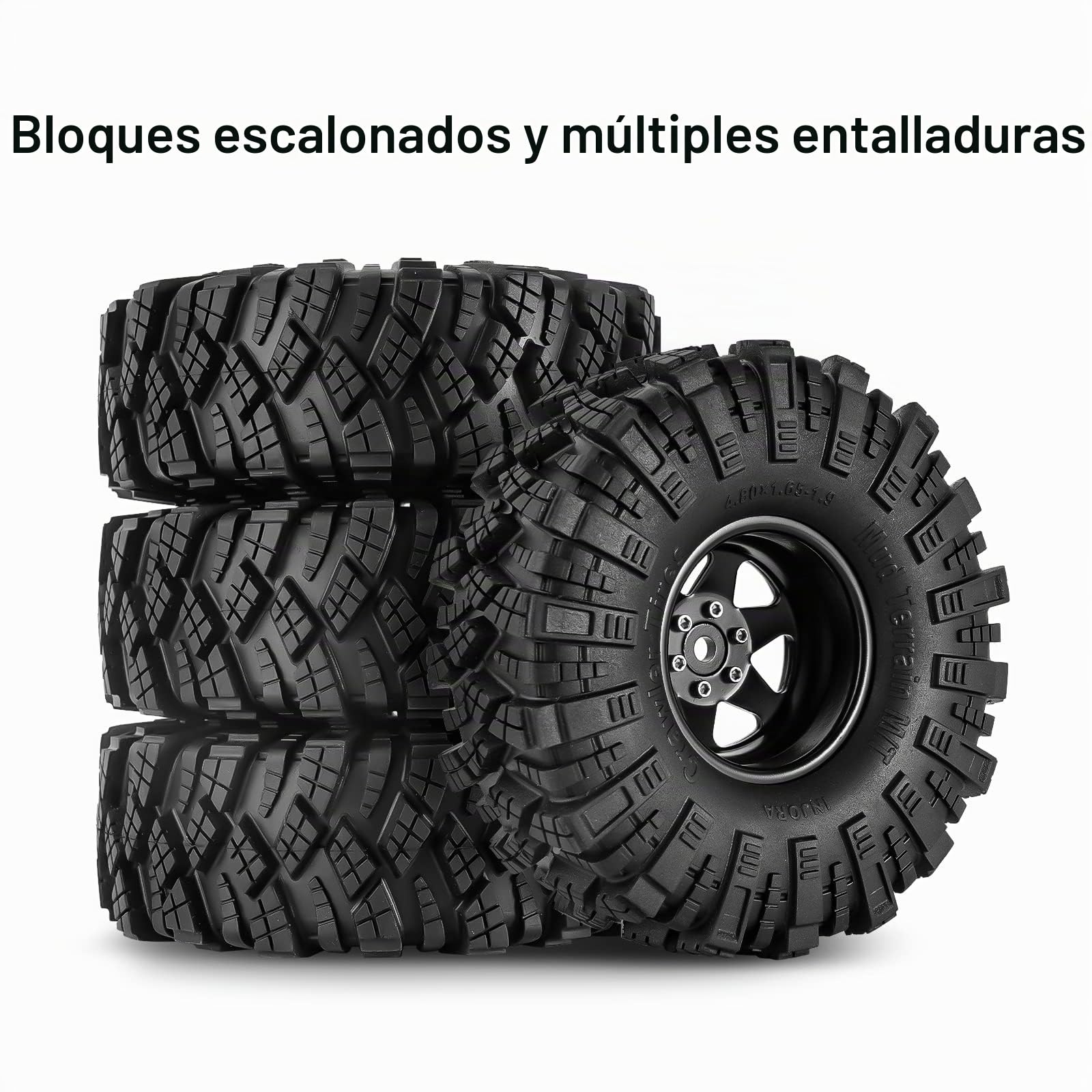 INJORA 1.9 Neumáticos Desplazamiento -8.9mm Llanta Beadlock para SCX10 TRX4