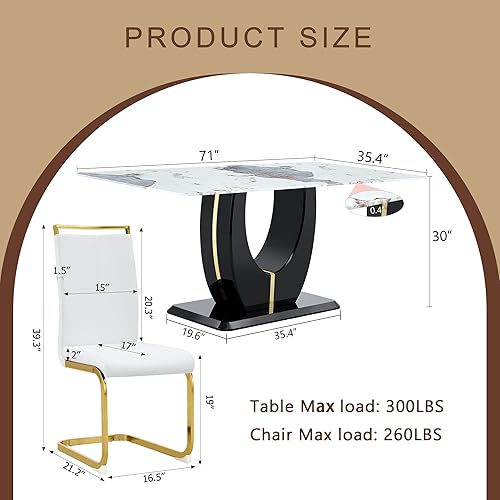 Miniatura 155 de JUFU Juego de Mesa de Comedor para 6, Mesa de Mármol Sintético y Juego de Sillas de 6, Juego de Mesa de Comedor Moderno para 6, Juego de Mesa de