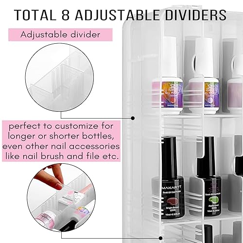 Miniatura 4 de Makartt Organizador de esmalte de uñas, soporte universal transparente para 48 botellas con juego de brocas de uñas, 10 brocas de carburo de
