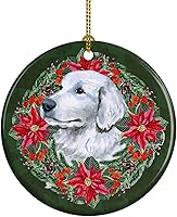 Vista 1 de Caroline's Treasures Maremma Sheepdog Poinsetta - Corona de cerámica para colgar en el árbol de Navidad, decoración para el hogar, Navidad, fiestas
