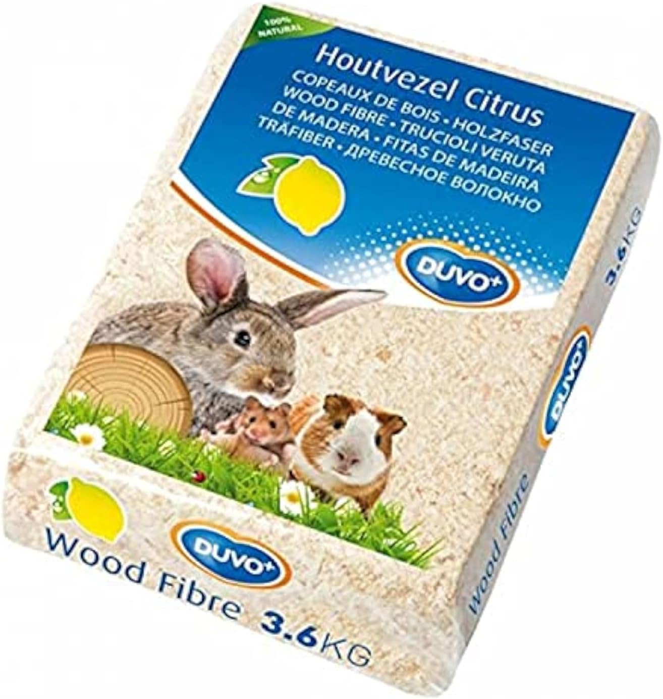 Duvo+ Wood Fibre Bedding with Lemon Fragrance 3.6KG: Natural and Absorbent Bedding Material for Small Animals, Provides a Comfortable and Odor-Controlling Environment