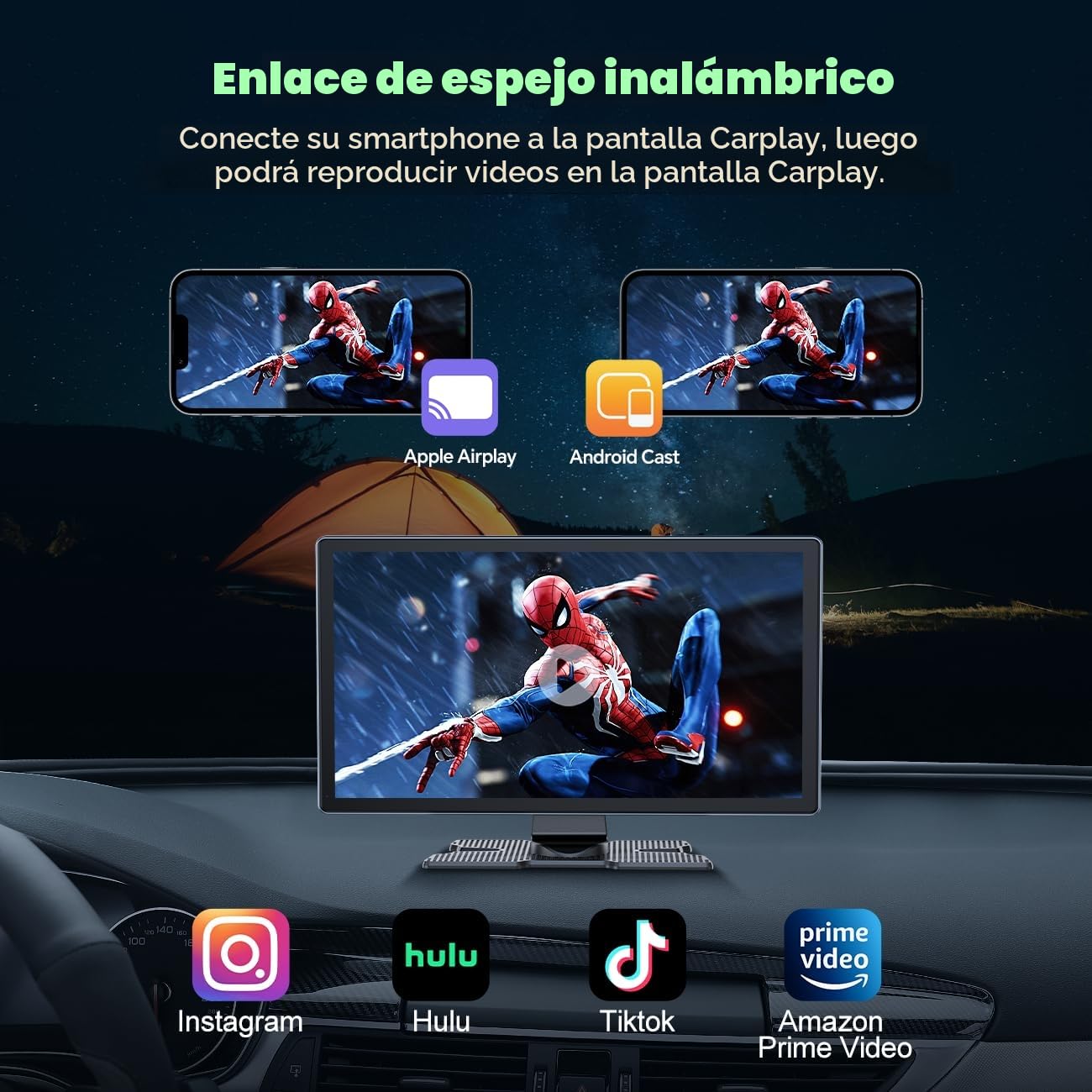 Volam Portátil Radio Coche con Inalámbrico A-pple Carplay & Android Auto,9 Pulgadas Autoradio Estéreo IPS Pantalla Táctil con Bluetooth 5.0, Pantalla de Coche con Asistencia de Voz/Mirror Link/FM/AUX