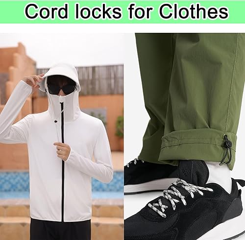 Vista 22 de Paquete de 10 cierres de cordón de resorte elástico, tapón deslizante de palanca de plástico para clip de cuerda de paracaídas, cordón elástico