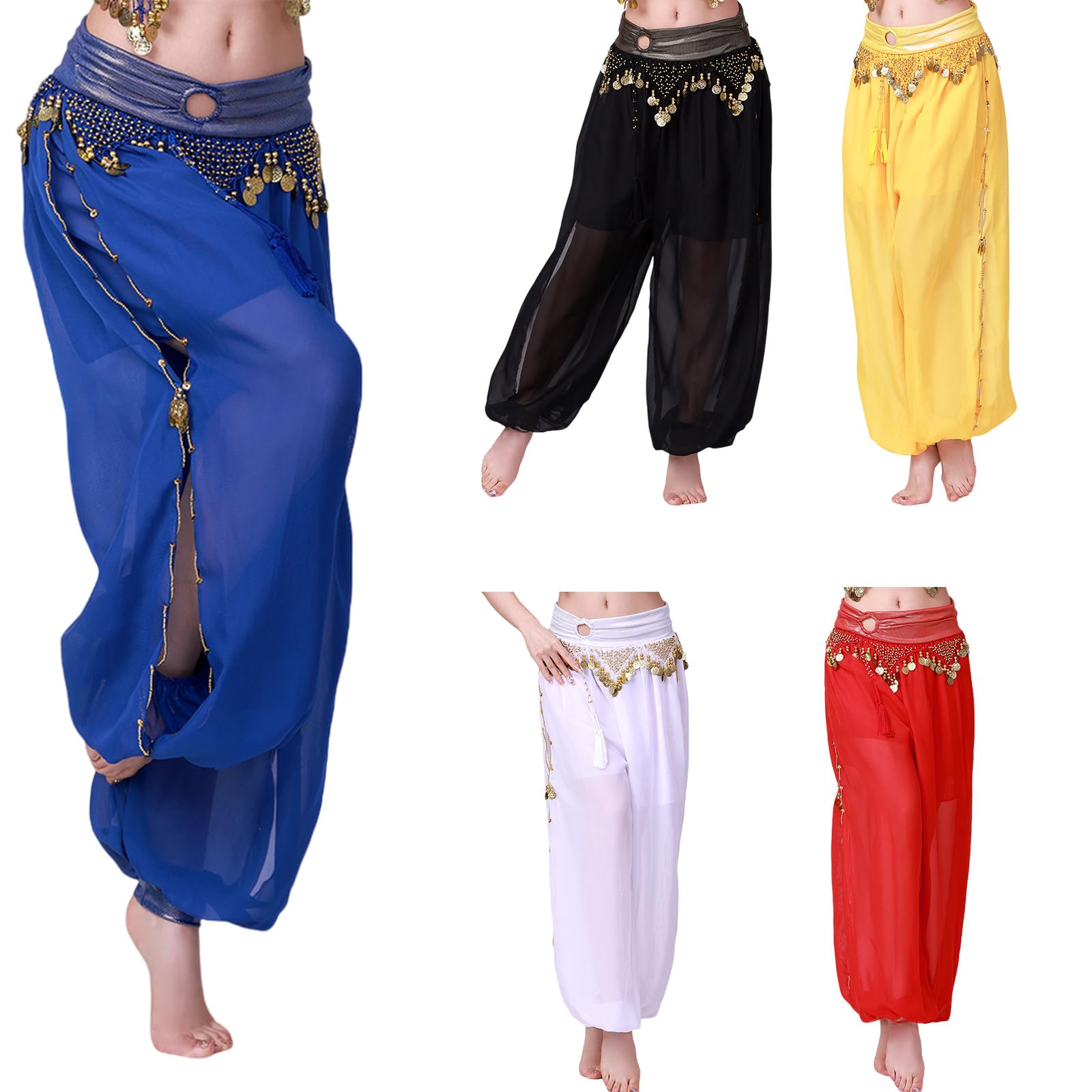 Disfraz de danza del vientre para mujer, pantalones con lentejuelas divididas para escenario y Halloween, pantalones harenes de danza del vientre