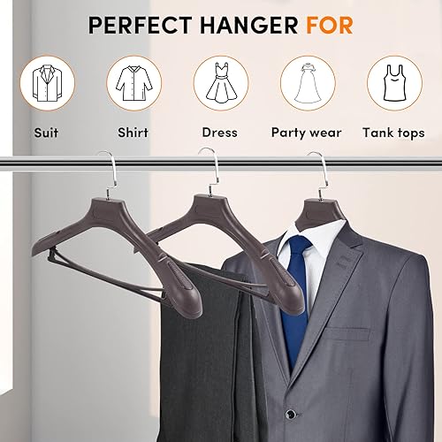 Miniatura 6 de DEDU Perchas de plástico extra anchas para hombre, paquete de 15 ganchos de 17.1 pulgadas de ancho, perchas marrones para suéter sin abultamiento de