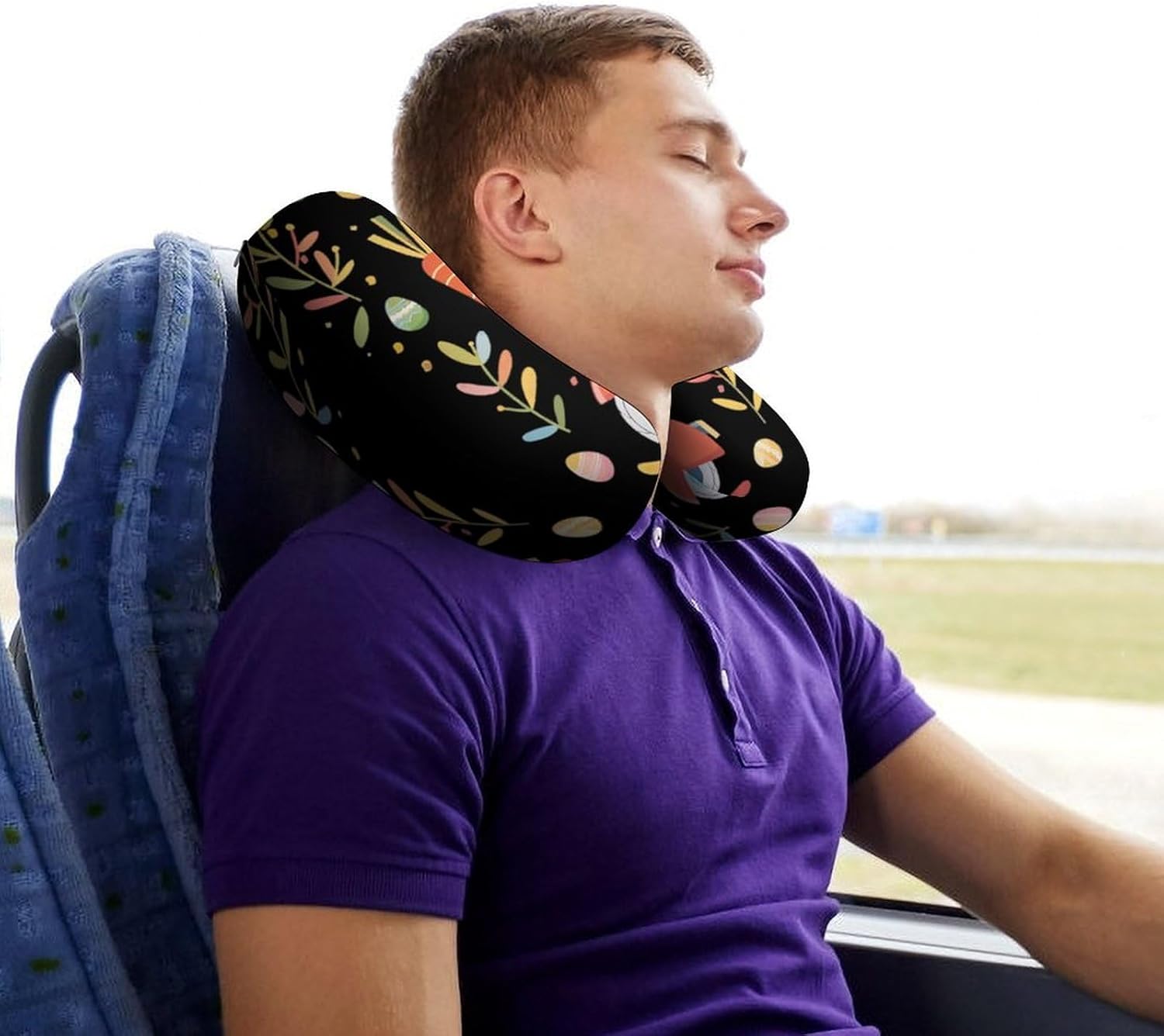 Easter Day Rabbit Funny Travel Pillow U Shaped Memory Foam Neck Pillows Portable for Flight Car Home Office