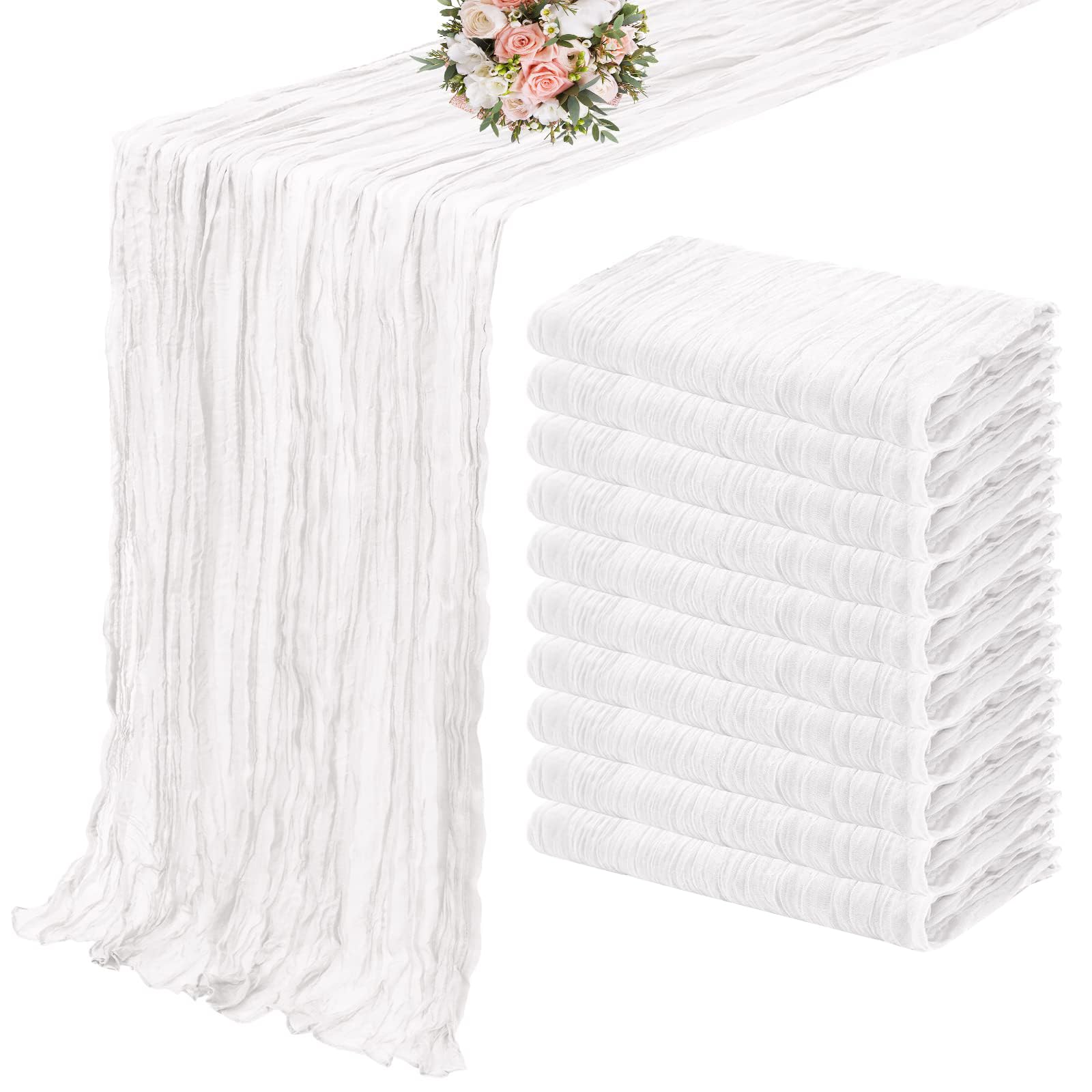 Chiffon Table Runner 10PCS Green Gauze Table Runner Setting Dining Wedding Party Banquets(10Pcs White,50x50cm)
