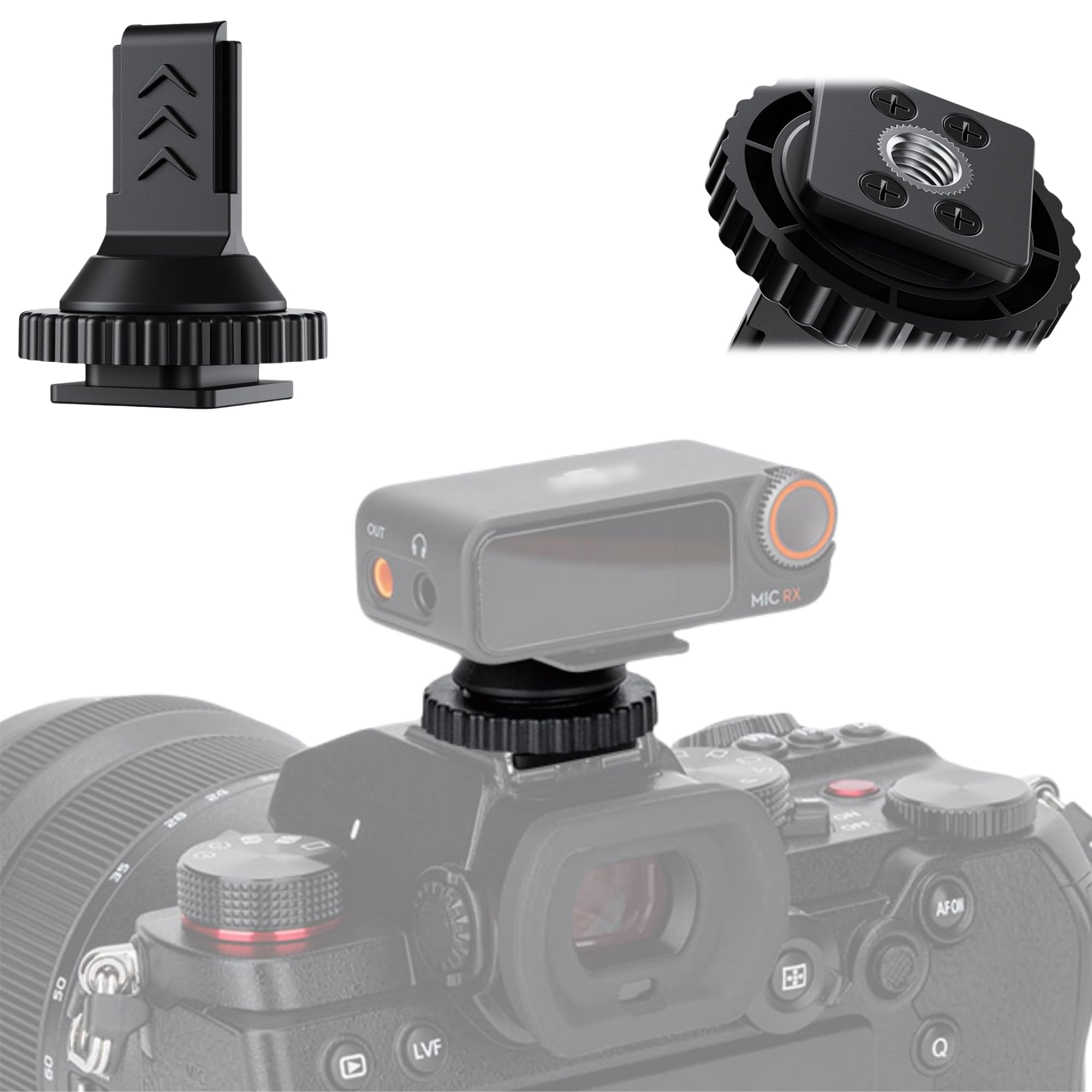 JJC Cold Shoe Mount Adapter for DJI Mic 2 with 1/4"-20, Durable ABS Cold Shoe Adapter for DJI Mic2 Only, Hot Shoe Accessories for DSLR Camera Vlogging